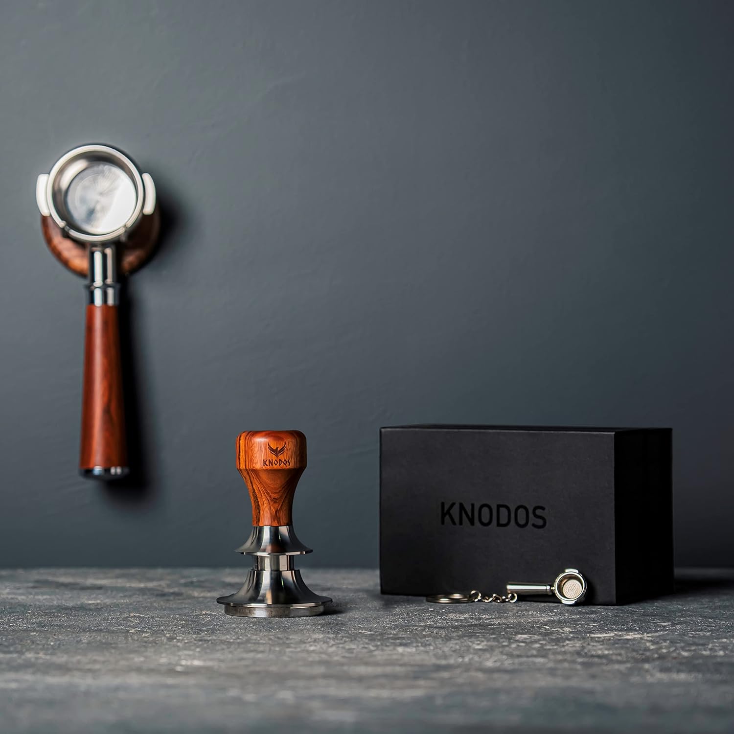 54mm Espresso Tamper for Breville Machine Rosewood KNODOS Auto Leveling, Double Spring Loaded Wooden 30LB Calibrated Coffee Tamper